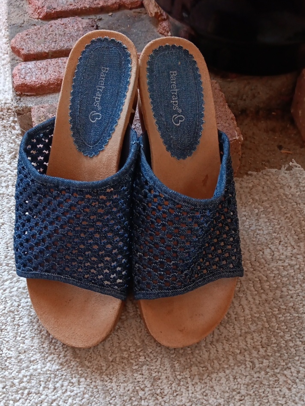 BareTraps Navy Crochet Slide Mules Made For Wide Feet.